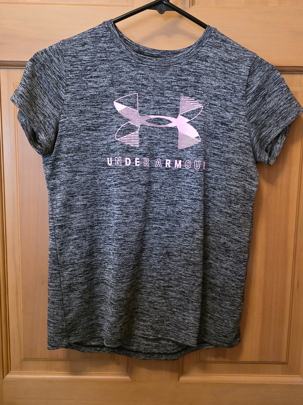 Girl's UnderArmour Heather Black Short Sleeve Tee with Pink Logo